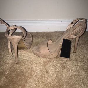 Nude suede open toe heel